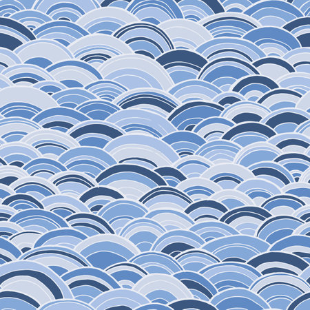 Blue Doodle Seamless Pattern with Waves. Sea Hand Drawn Colorful Abstract Background. Ocean Texture. Vector Illustrationのイラスト素材