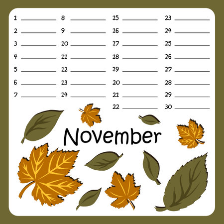 birthday calendar with autumn leavesのイラスト素材