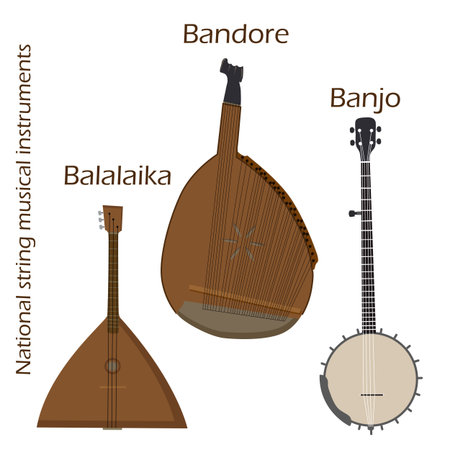 Vector set of National string musical instruments balalaika, bandore and banjoのイラスト素材