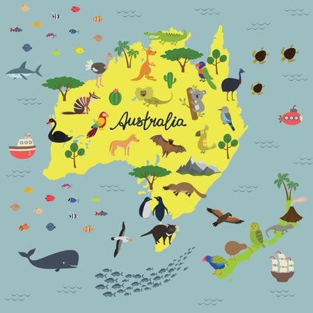 Map of animal Kingdom of Australia and new Zealandのイラスト素材