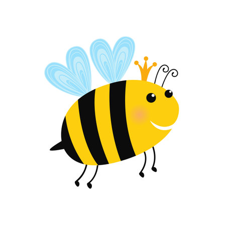 A cartoon illustration of a queen bee with a crown.のイラスト素材