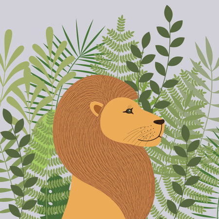 Lion in tropical sheets. Poster. Tropicsのイラスト素材