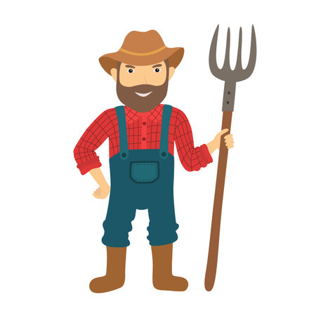 Funny farmer character with a pitchforkのイラスト素材