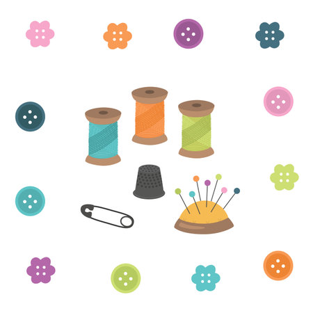 A vector illustration of a sewing kit isolated on plain background.のイラスト素材