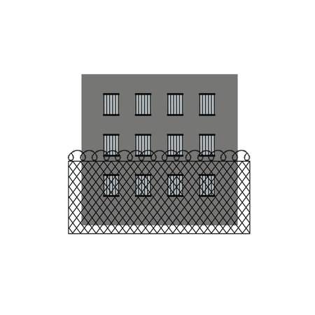 Vector illustration of prison jail building. Barbed wire fenceのイラスト素材