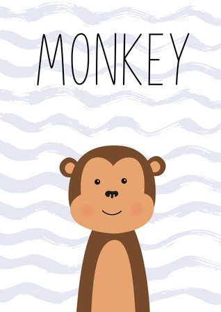 Cute monkey. Illustration for baby kids poster, nursery wall art, card, invitation, birthday apparelのイラスト素材