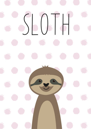 Cute baby sloth. Vector funny sloth for greeting card, invites, poster, phone and book cover, backgroundのイラスト素材