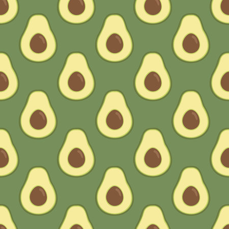 The pattern of avocado. Bright green background, lovely avocado. Healthy food. Good for printing banner, packaging, postcards. Simple seamless patternのイラスト素材