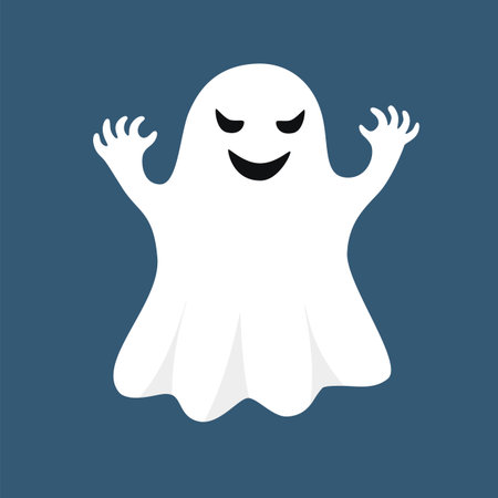 Vector white ghost isolated on blue background. EPS10のイラスト素材
