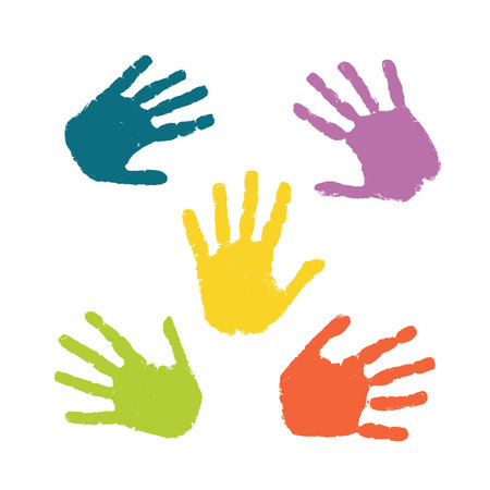 Set of colorful hand prints isolated on white backgroundのイラスト素材