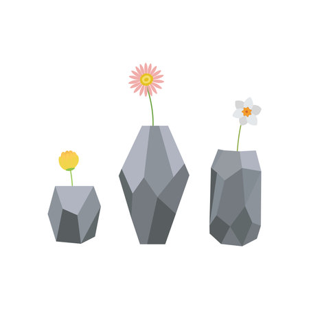 Set of flowers in vases. Stylish vase with plantsのイラスト素材