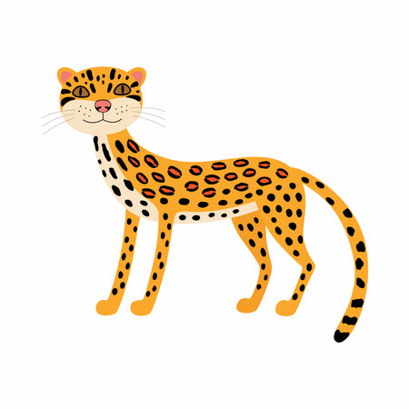Cute animals ocelot. Cartoon wild cat isolated on white background.のイラスト素材