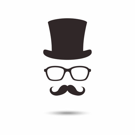 Gentleman icon. Unknown man with a mustache in the hat, glasses.のイラスト素材
