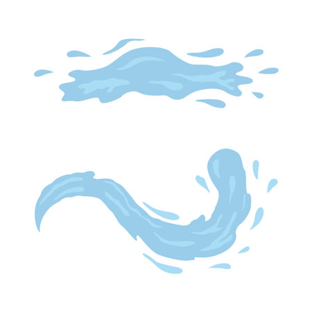 Water and drop icons. Blue waves and water splashes setのイラスト素材