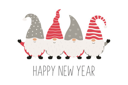 Christmas greeting card with christmas gnomes. Vector illustrationのイラスト素材