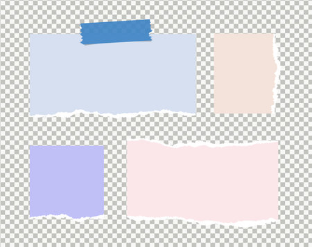 Torn, ripped pieces of paper are on gray squared background for text.のイラスト素材