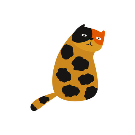 Funny frowning yellow spotted cat sitting. Vector illustration.のイラスト素材