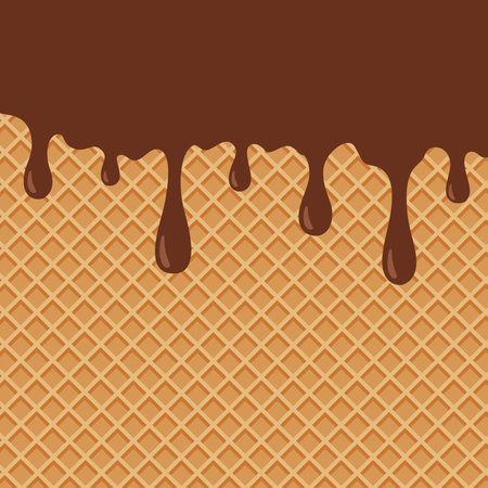 Wafer and flowing chocolate. Vector background. Sweet texture. Soft icing.のイラスト素材