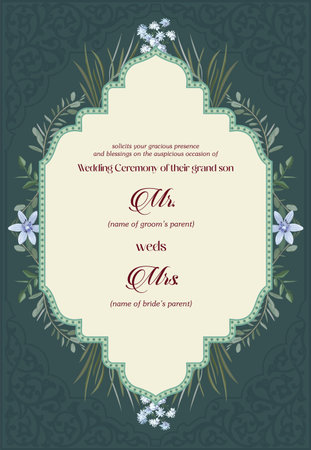 Wedding invitation arch design with floral frame. Vector illustration.のイラスト素材