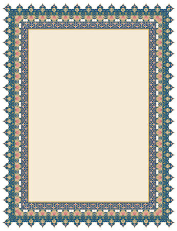 <p>Decorative Mughal floral border frame with copy space.</p>の写真素材