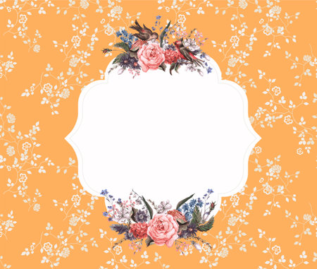<p>Vintage floral frame with flowers and leaves.</p>の写真素材