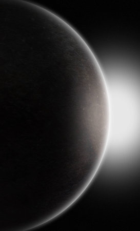 Sunrise over the ice planet in deep spaceの写真素材