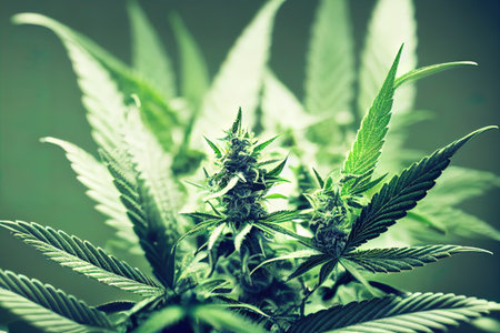 Marijuana leaves, cannabis on a dark background, beautiful background, indoor cultivationの素材