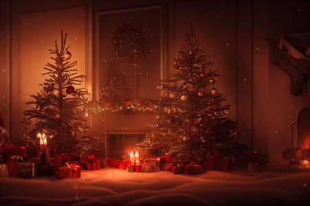 christmas tree in front of the house celebrateの素材