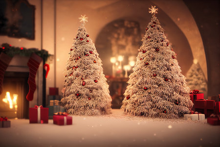 christmas tree in front of the houseの素材