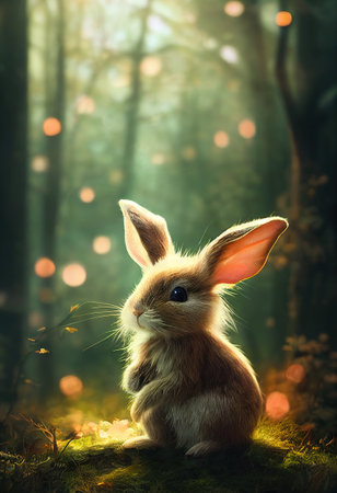 rabbit in the winter forest christmas background color artの素材