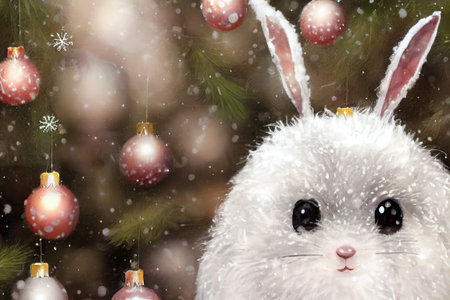 rabbit in the winter forest christmas backgroundの素材