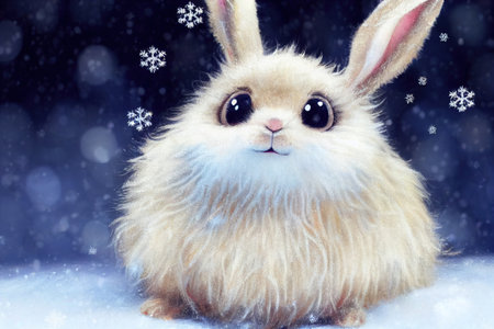 rabbit in the winter forest christmas backgroundの素材