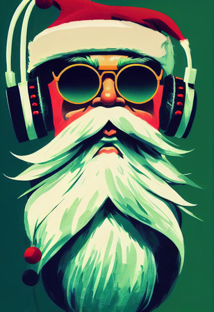 santa claus dj with headphone christmas gift on partyの素材