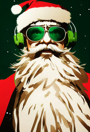 santa claus dj with christmas gift and sunglassesの素材