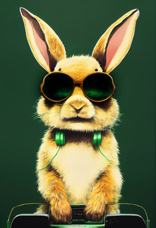 bunny color abstract art with glassesの素材