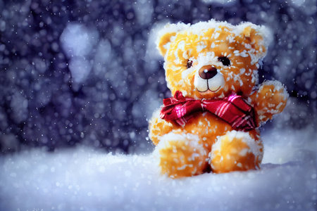 bear in the winter forest christmas backgroundの素材