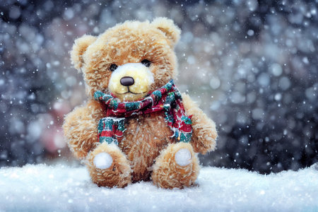 bear in the winter forest christmas backgroundの素材