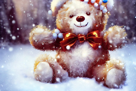 bear in the winter forest christmas backgroundの素材