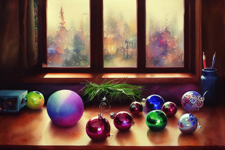 christmas balls on a treeの素材