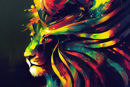 graffiti with lion on the wall with splash color artの素材