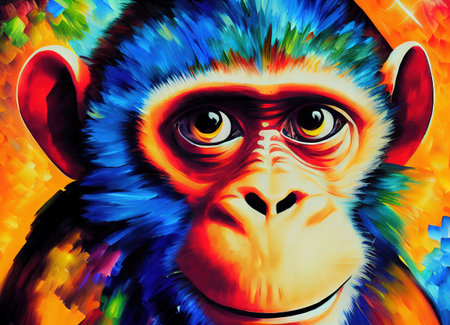 close up of a blue and yellow monkey color artの素材