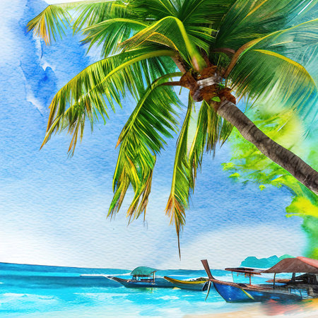 tropical island with palm treesの素材