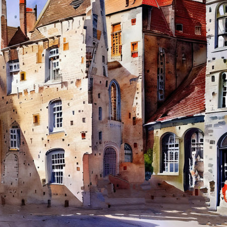 houses in the city Bruges Belgium color artの素材