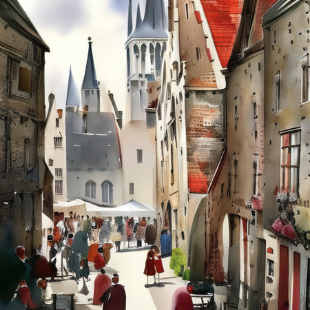 houses in the city Bruges Belgium color artの素材