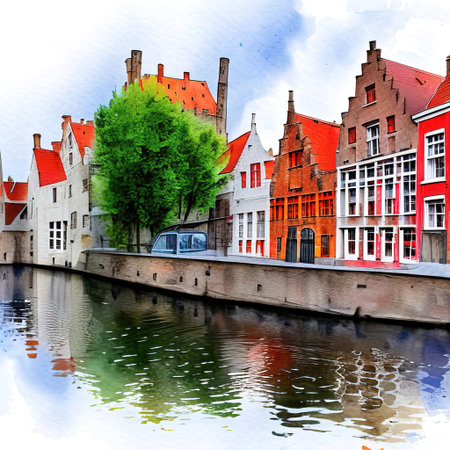 houses in the city Bruges Belgium color artの素材