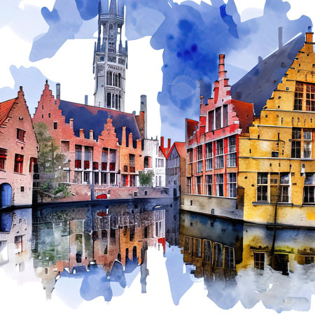 houses in the city Bruges Belgium color artの素材