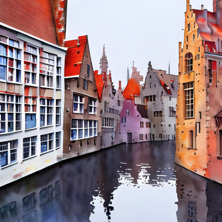 houses in the city Bruges Belgium color artの素材