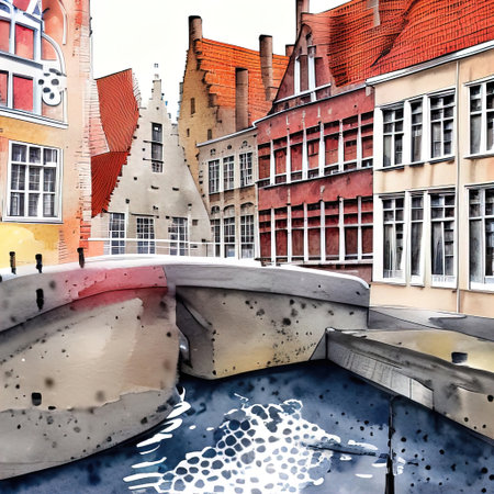 houses in the city Bruges Belgium color artの素材
