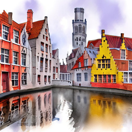 houses in the city Bruges Belgium color artの素材