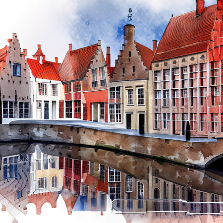 houses in the city Bruges Belgium color artの素材